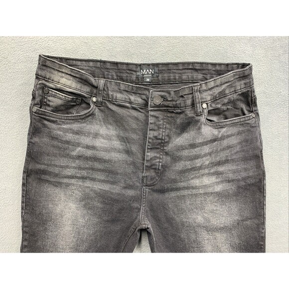 BooHoo Man Denim Jeans Men's Button Fly Black Distressed Hip Hop Size 38X32 - Picture 10 of 16